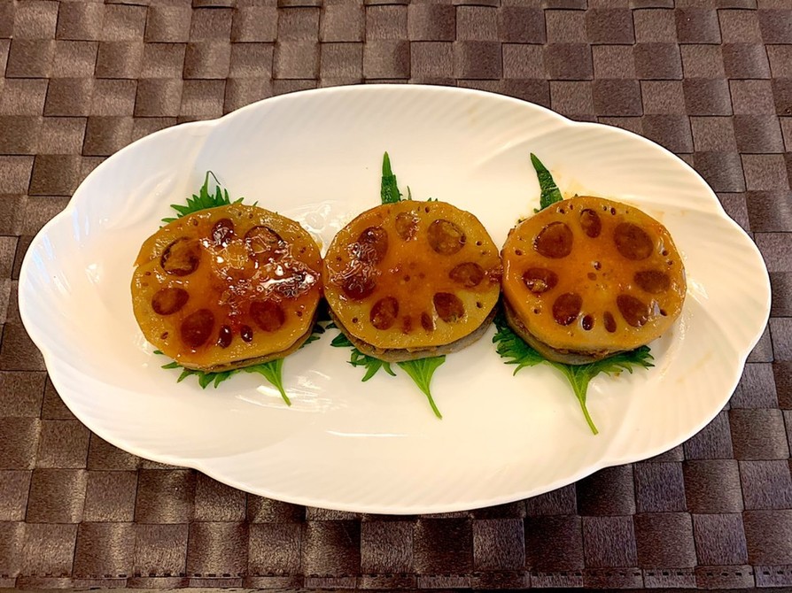 レンコンの挟み焼き　柚子胡椒タレの画像