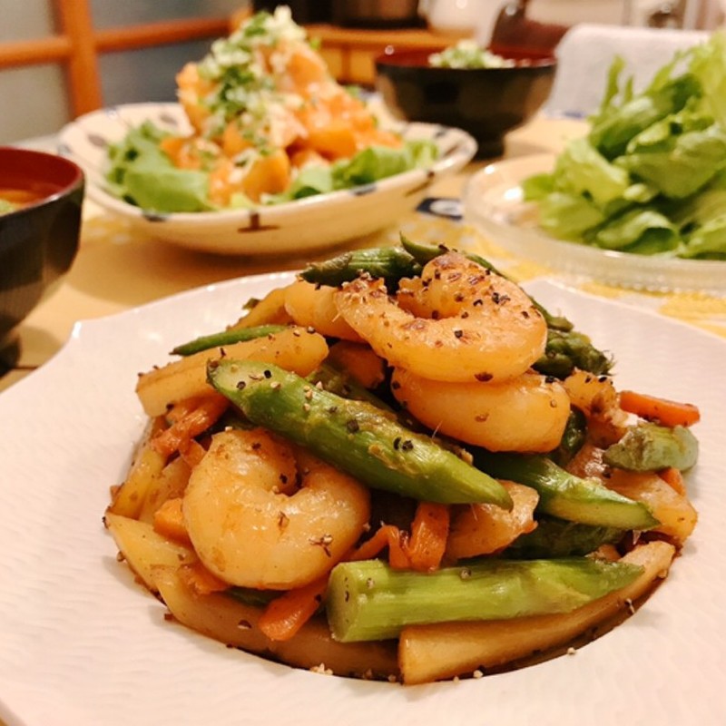 エビとアスパラの照り焼き炒め レシピ