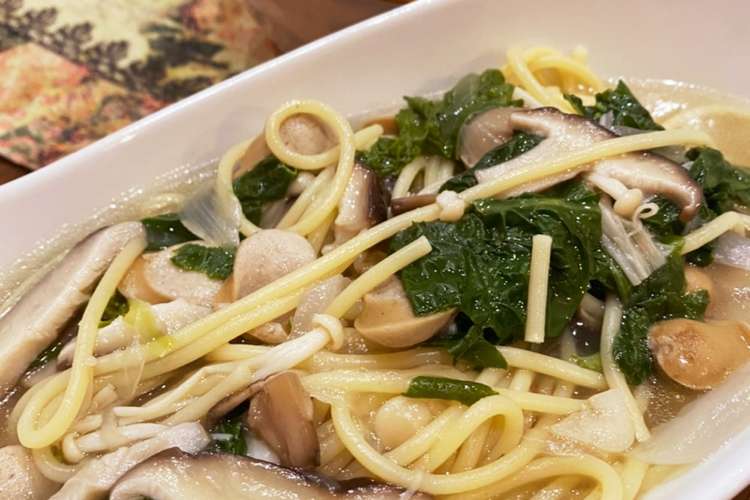 鍋一つ きのこと菜の花の和風スープパスタ レシピ 作り方 By Hippoʕ ᴥ ʔ クックパッド 簡単おいしいみんなのレシピが370万品