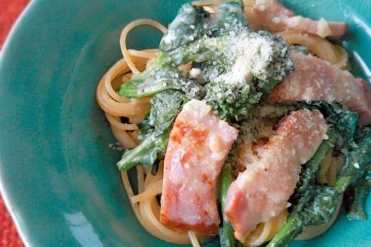 菜の花 ベーコン 豆乳クリームパスタ レシピ 作り方 By たったふたりのｒ クックパッド 簡単おいしいみんなのレシピが369万品