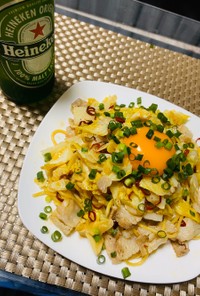 ゴマ油香る♪キャベツと豚バラ肉の油パスタ