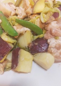 春野菜と鶏むねのガリバタアンチョビ炒め