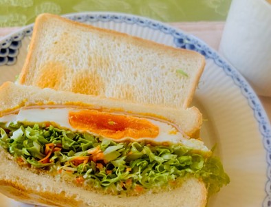 ハムエッグと春キャベツのサンドイッチの写真