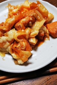 チーズタッカルビ風鶏肉とキャベツの炒め物