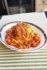 トマトソース☆サバ水煮缶の本格パスタ