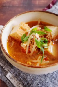 厚揚げともやしの韓国風スープ