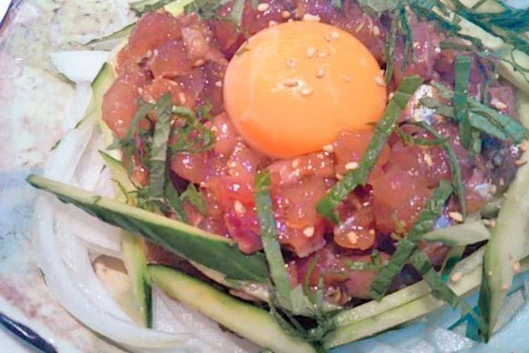 簡単 お刺身ユッケ おうち居酒屋 レシピ 作り方 By たったふたりのｒ クックパッド
