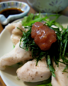 ささみのくず仕立て:梅味噌&ピリ辛中華