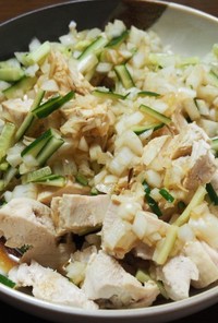 鶏むね肉のネギきゅうりタレ&生姜スープ