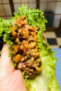 栄養満点♬納豆肉味噌レタス巻