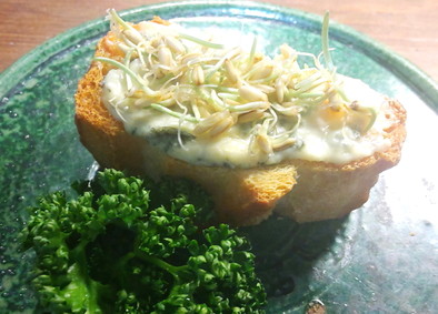 燕麦スプラウトとチーズのブルスケッタ　の写真