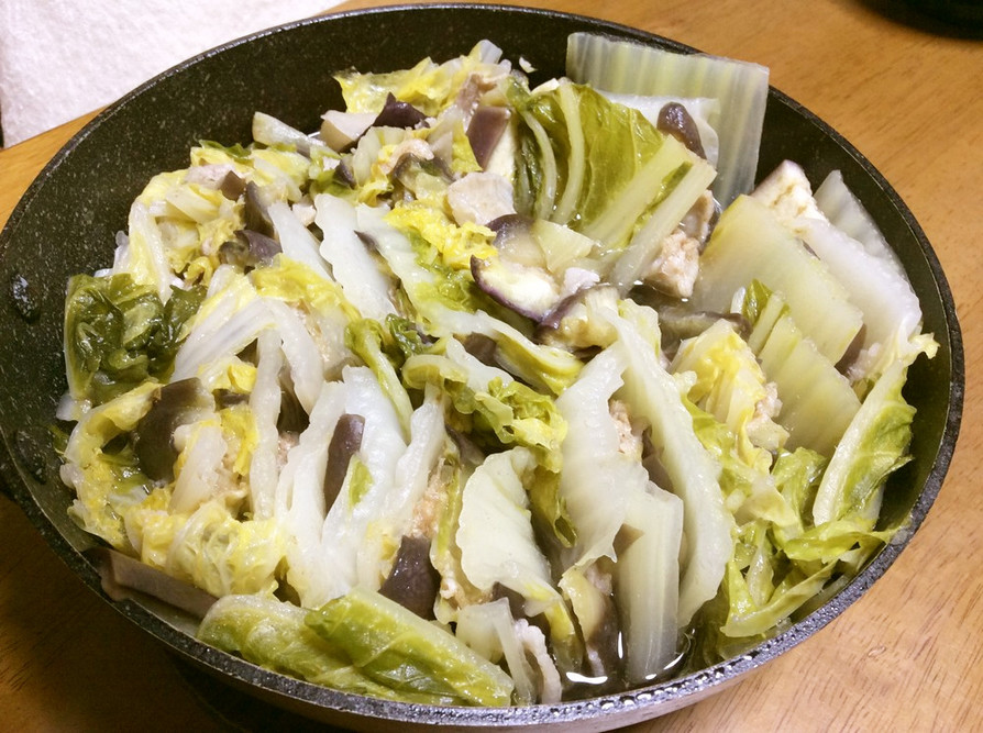 鍋(白菜・ナス・豚バラ・ちびフライパン)の画像