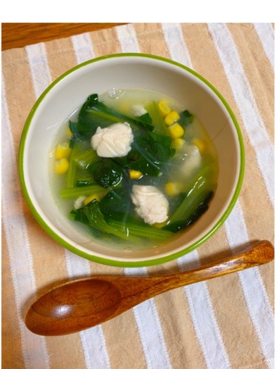 小松菜とささみの中華スープの写真