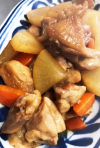 冷凍味付け肉で、鶏と根菜の照り煮