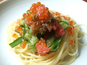 いくらとグレープフルーツの冷製パスタ