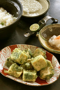 青海苔まみれの豆腐天ぷら(揚げだし風)
