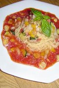 夏野菜とツナの冷製トマトパスタ　