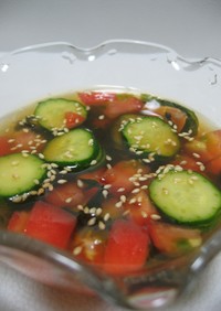 火を使わずに☆夏野菜の冷たい和風スープ
