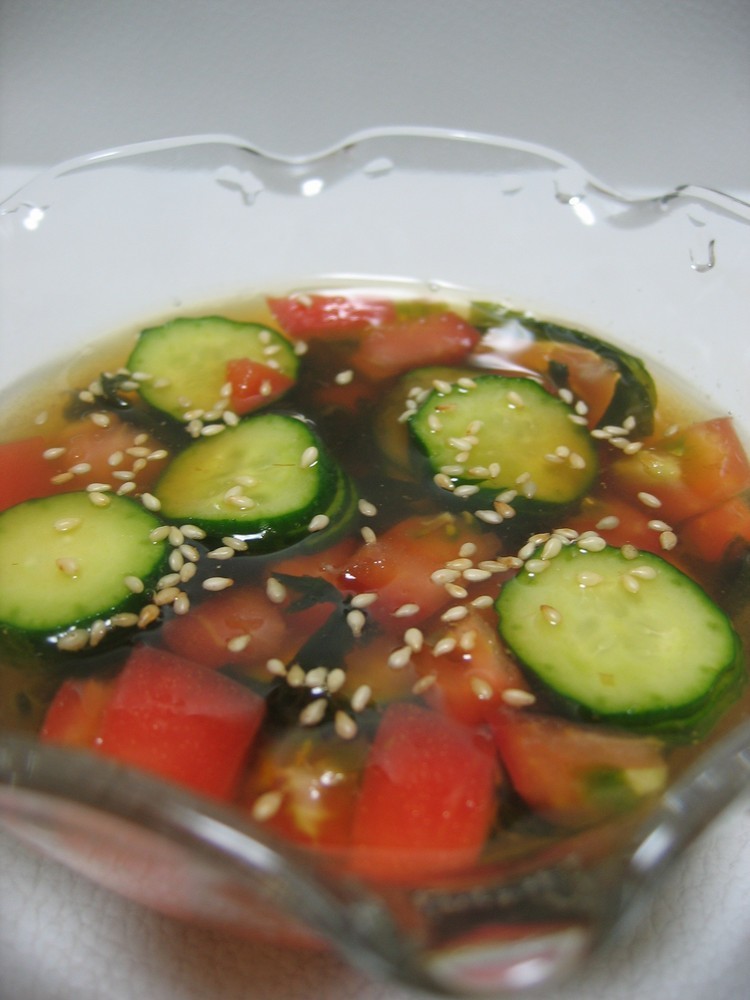 火を使わずに☆夏野菜の冷たい和風スープの画像