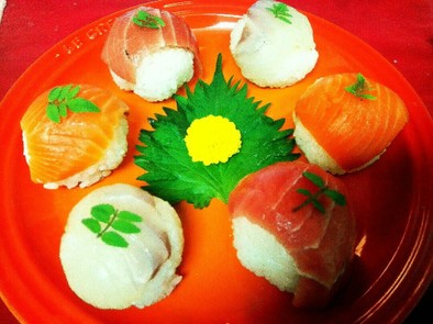 華やか♪美味しくカラフルな手まり寿司♪の写真