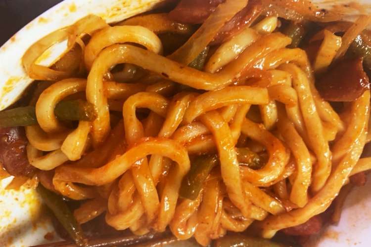 レンジでうどんナポリタン レシピ 作り方 By ３児のママ クックパッド