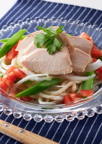 簡単ヘルシー☆蒸し鶏と野菜のイタリアン麺