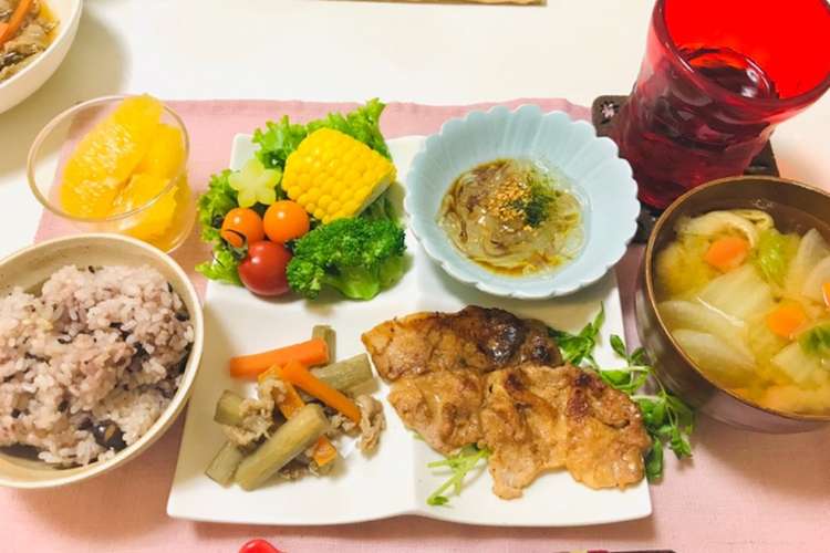 バランスご飯 豚ロースメインの献立の夕飯 レシピ 作り方 By 体裁よく クックパッド 簡単おいしいみんなのレシピが359万品