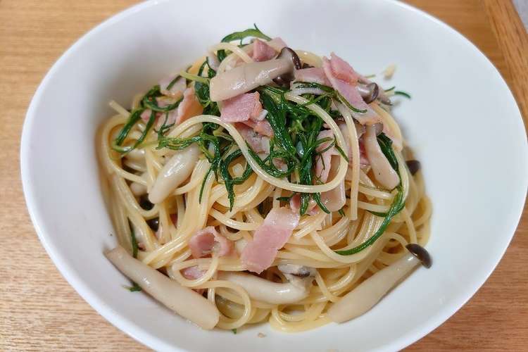 オカヒジキとシメジとベーコンのパスタ レシピ 作り方 By さわらび 獣 クックパッド