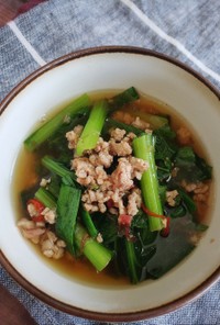 小松菜とひき肉のもつ煮風スープ