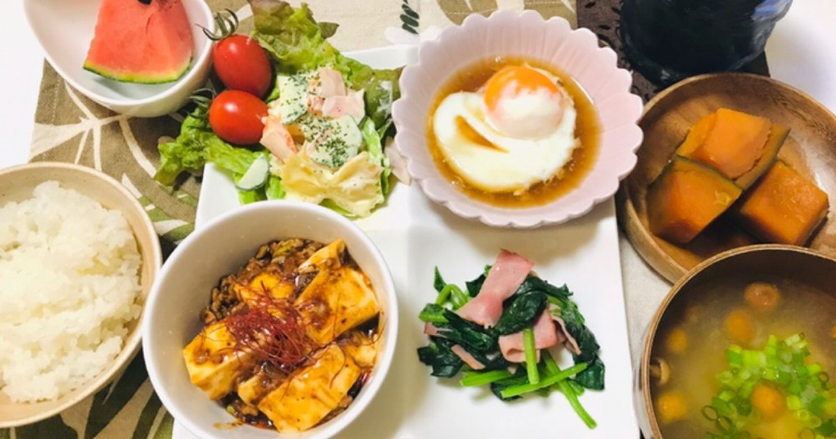 バランスご飯 夕飯のおかず 麻婆豆腐献立 レシピ 作り方 By 体裁よく クックパッド