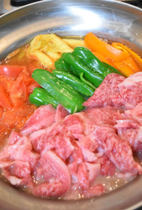 牛肉と夏野菜の塩すき焼き