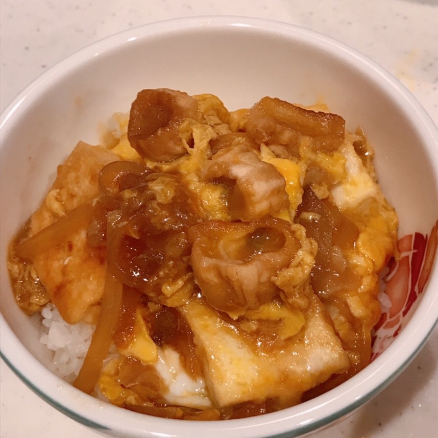 親子丼風、味染み、お麩と豆腐の玉子とじ丼の画像