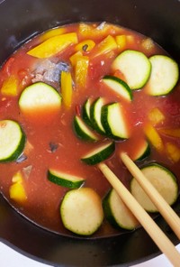 ズッキーニパプリカサバ缶のトマトスープ