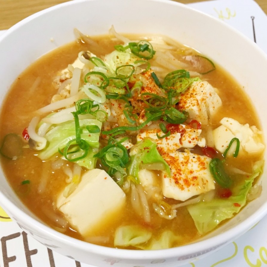 豆腐ともやしの味噌ラーメン風スープの画像