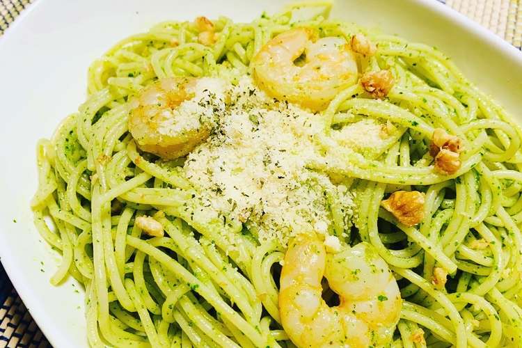 エビくるみバジルのジェノベーゼパスタ レシピ 作り方 By あさぎ クックパッド 簡単おいしいみんなのレシピが349万品