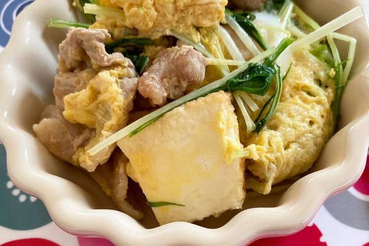 水菜 豆苗 と豚こまと厚揚げの卵とじ レシピ 作り方 By 北のデビル クックパッド 簡単おいしいみんなのレシピが354万品