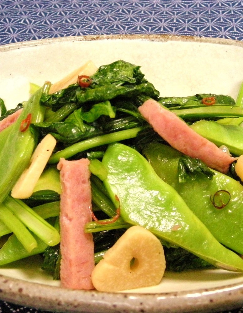 小松菜とモロッコいんげんのにんにくソテーの画像