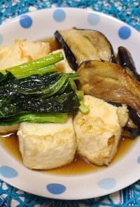 揚げ出し豆腐と江戸菜とナスの煮浸し