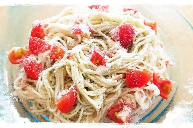 ツナ ミニトマト入り バジルソース素麺 レシピ 作り方 By ぼーずの母ちゃん クックパッド 簡単おいしいみんなのレシピが374万品