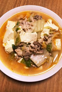 豚バラ豆腐白菜のピリ辛中華スープ