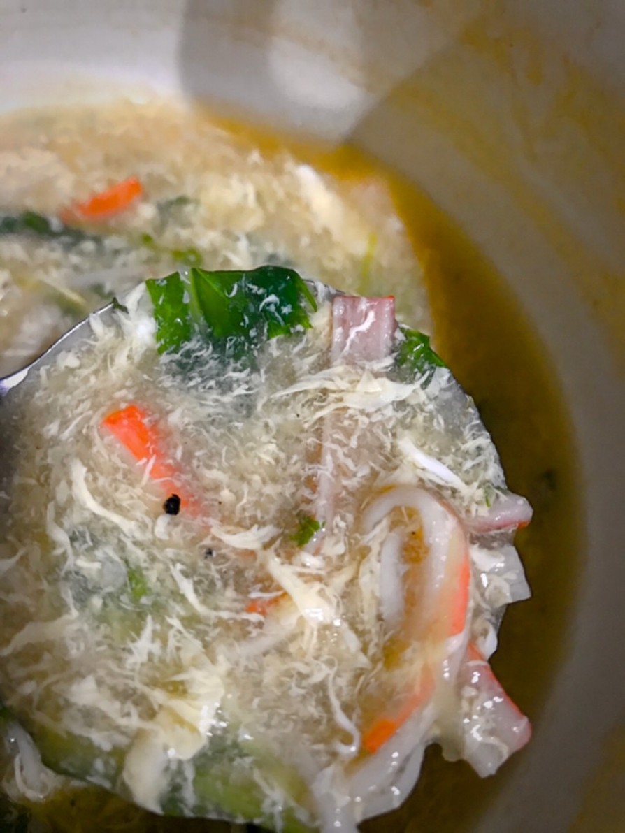 カニカマと水菜の中華卵スープの画像