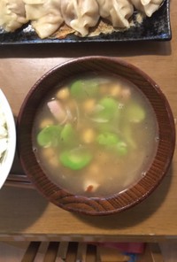 ポカポカ♪そら豆とひよこ豆の中華スープ