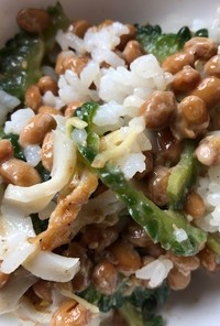 納豆とゴーヤの胡麻和えの混ぜご飯