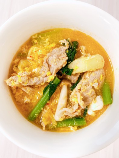 ダイエット　豚キムチ玉子スープの写真