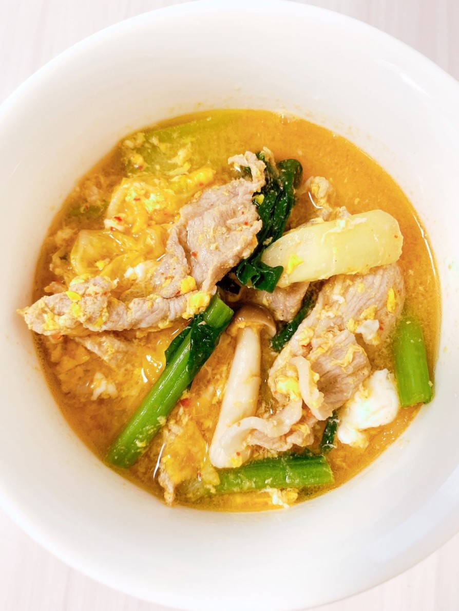 ダイエット　豚キムチ玉子スープの画像