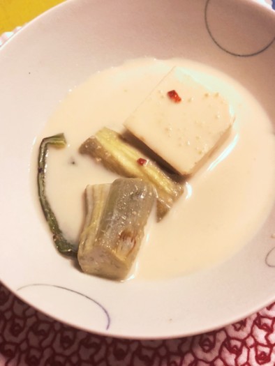 茄子ピーマン豆腐の豆乳ごま冷スープ浸しの写真