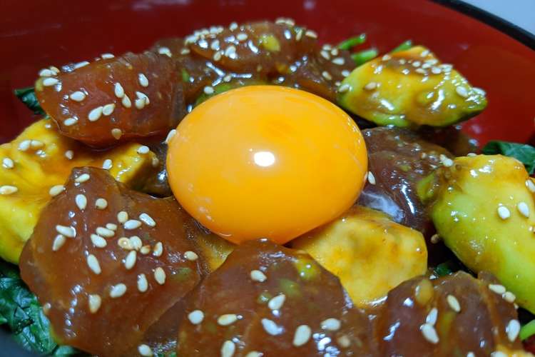 お肌が喜ぶ マグロとアボカドのユッケ丼 レシピ 作り方 By ひーこ食堂 クックパッド