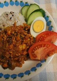 夏にぴったりトマトと茄子のドライカレー