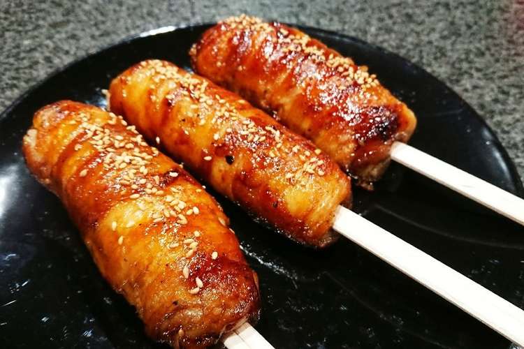 串にさしたらお祭り気分 肉巻きおにぎり レシピ 作り方 By Chiaki55 クックパッド 簡単おいしいみんなのレシピが360万品