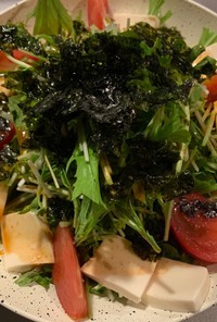水菜豆苗豆腐トマト韓国海苔サラダ